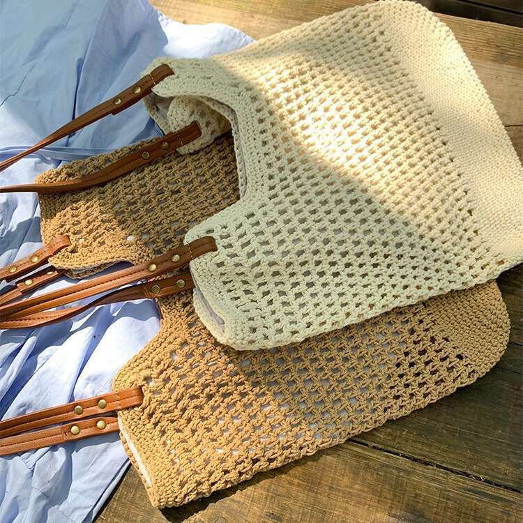 Ins Style Resort Beach Bag Literary And Artistic Vacation Style Hollowed Out Grass Women Summer Seaside Travel Lazy Woven For Commuting Large Capacity