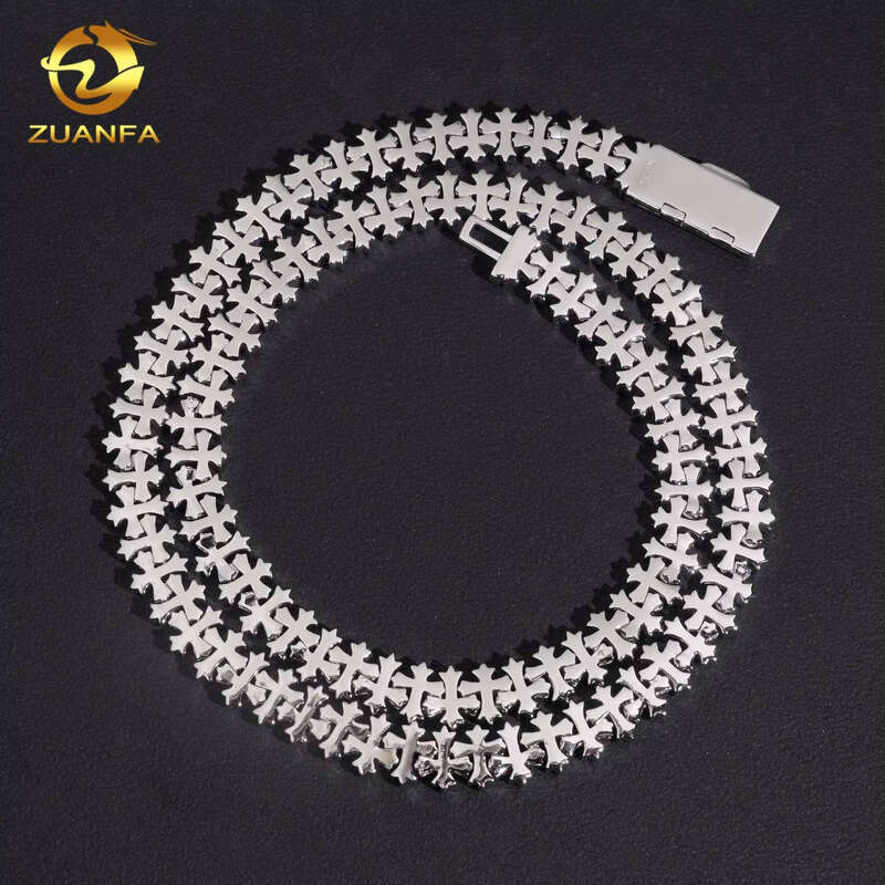 8mm Hip-Hop Jewelry Sier Ice Out Cross Cuban Chain Moissanite Pass Tester