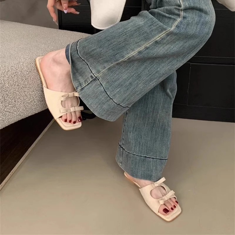 Womens Slippers Flats Bow Fashion Shoes Dress Summer Woman Sandals Elegant Flip Flops Cozy Sandalias De Mujer 250422