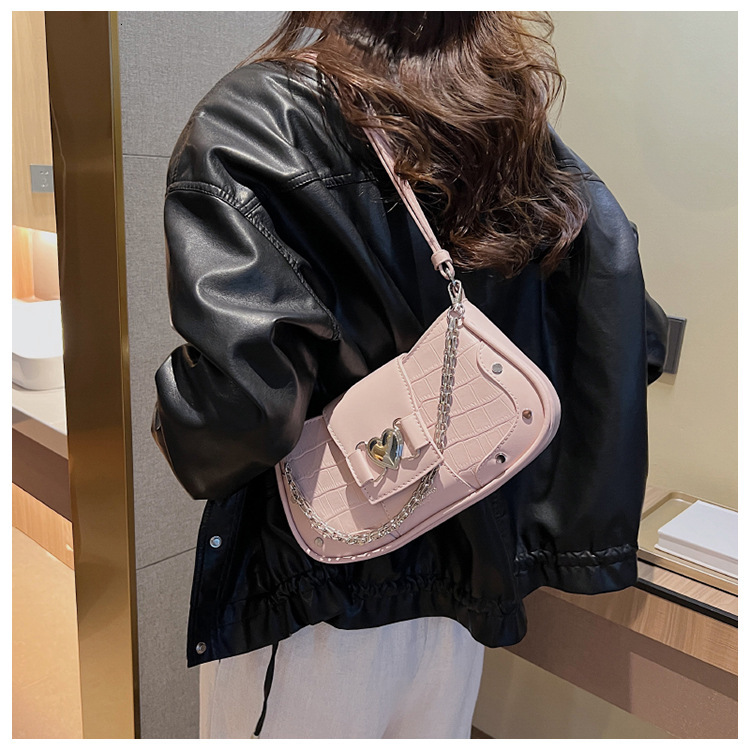 New Minimalist Designer Series Chain Armpit 2025 Free Shipping High-end Women's Stone Patterned Small Square Bag One Shoulder French Bamboo Pole 