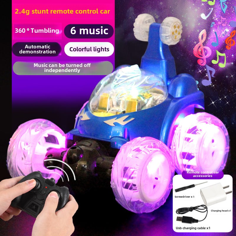 Free shipping Chargeable Remote-Controlled Tumble Stunt Car for Kids - sical Lights & Racing