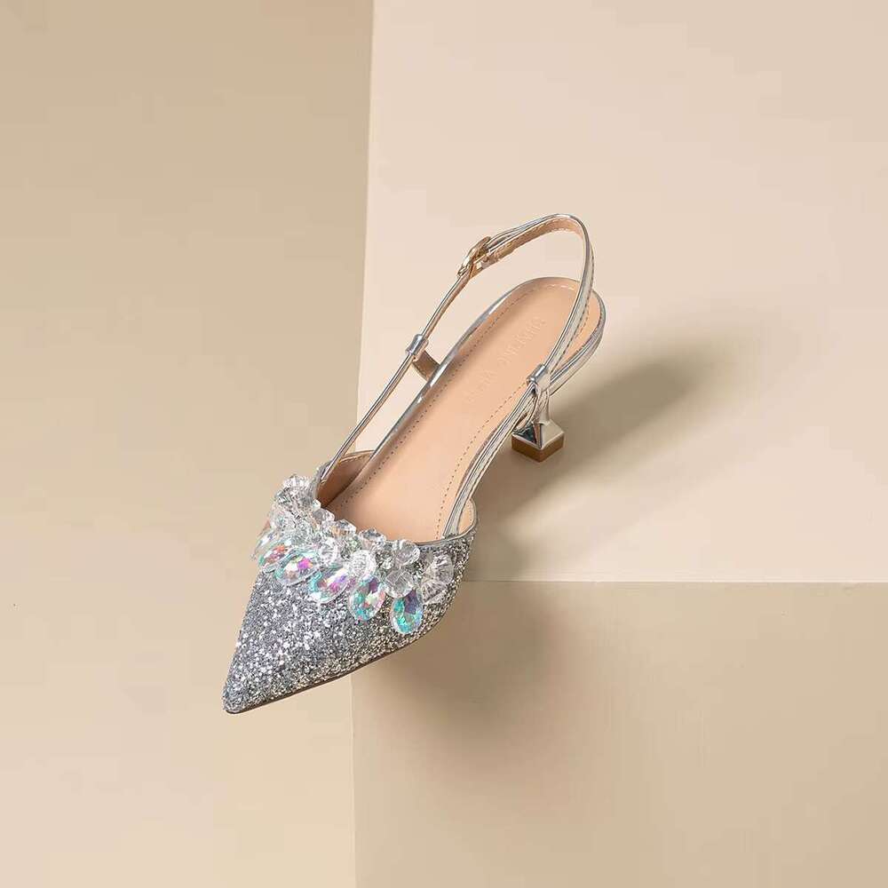 DHGadgets Hot Sale Pointed Head Rhinestone Fine Heel Shoes Female Baotou Sandals