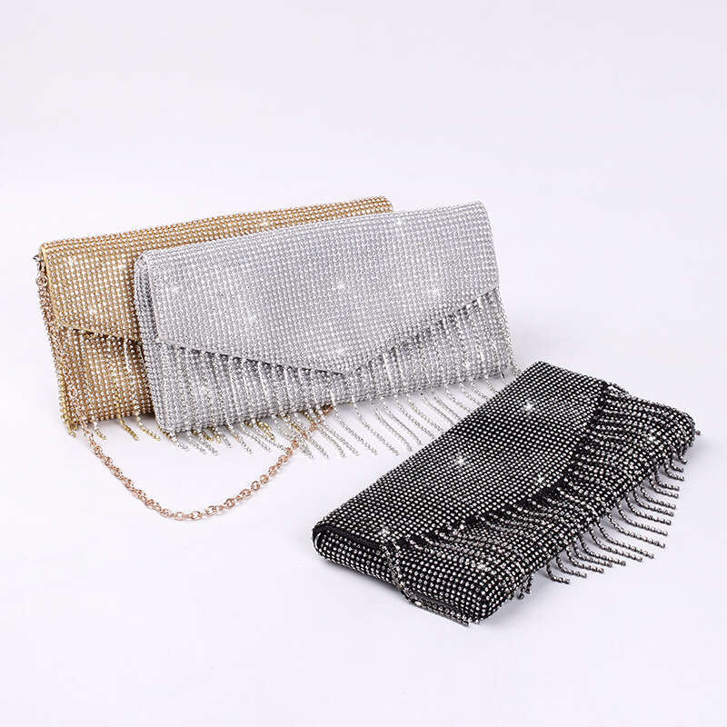 Tassel Chain Diamond Studded Banquet Evening Dress Bag, Bridal Gown Handbag