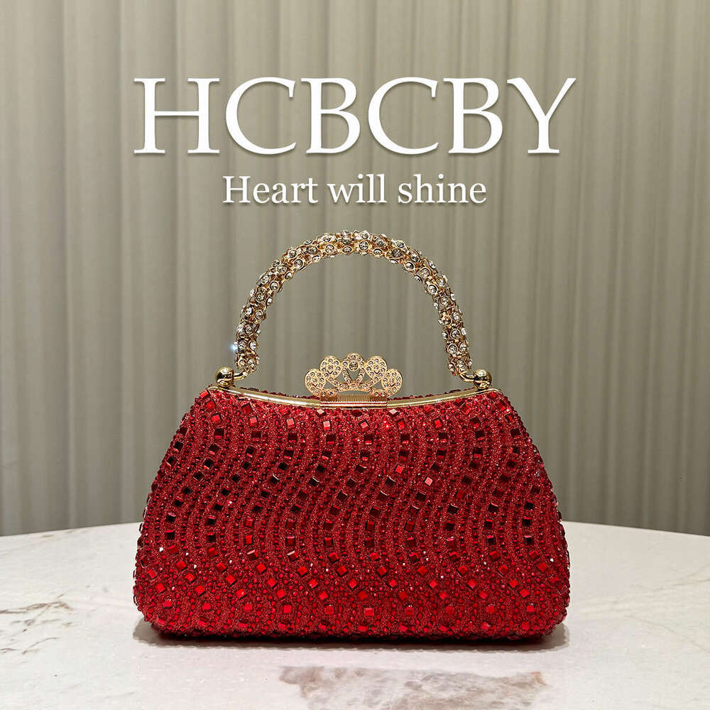 Red Shiny Gorgeous Rhinestone Decorative Handbag For Women With Fashionable Temperament, Elegant And Luxurious Handbag, Dinner Bag