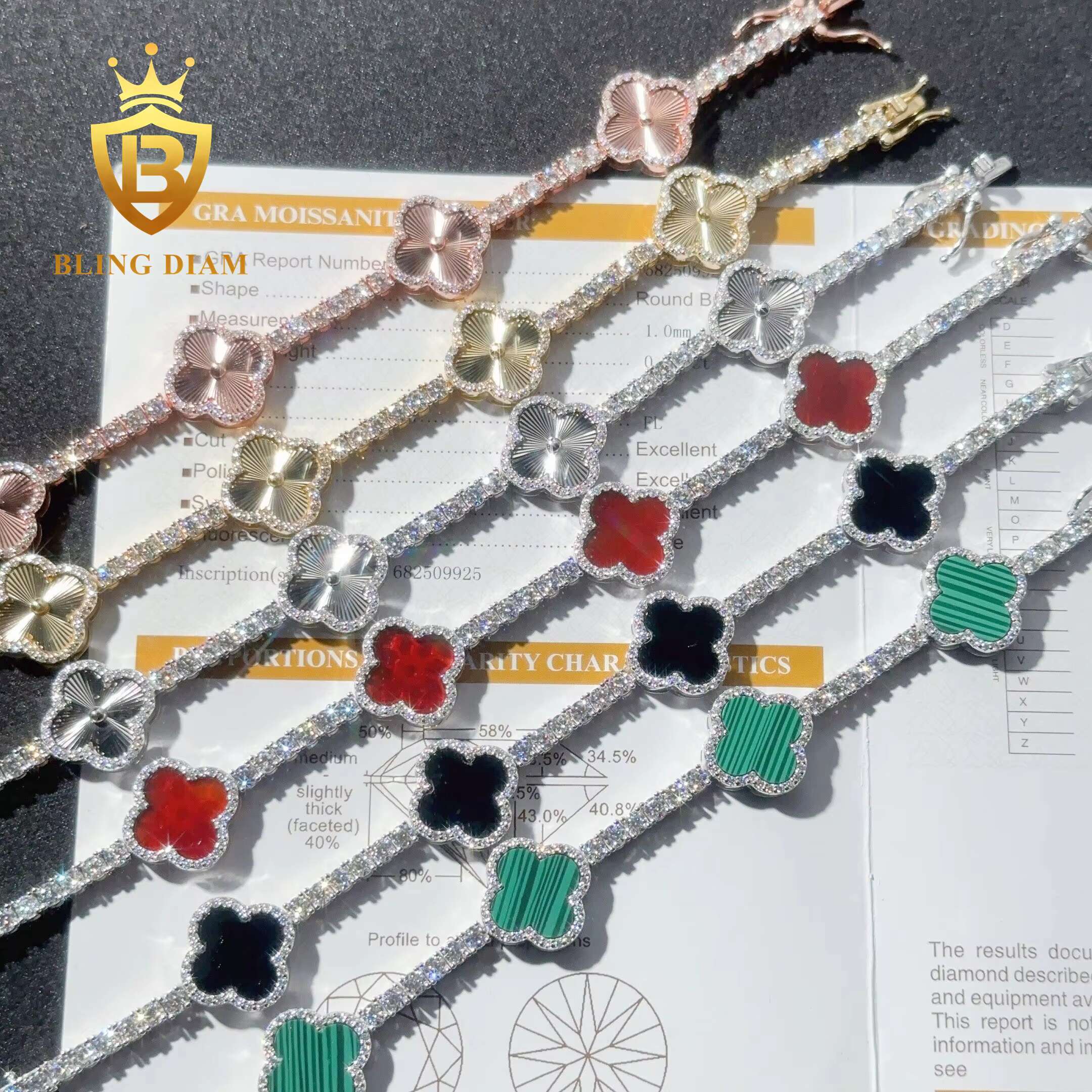 Fashion Flower Clover Leaf Moissanite Tennis Chain Moissanite Bracelet 925 Silver 3mm Moissanite Bracelet Pass Diamond test