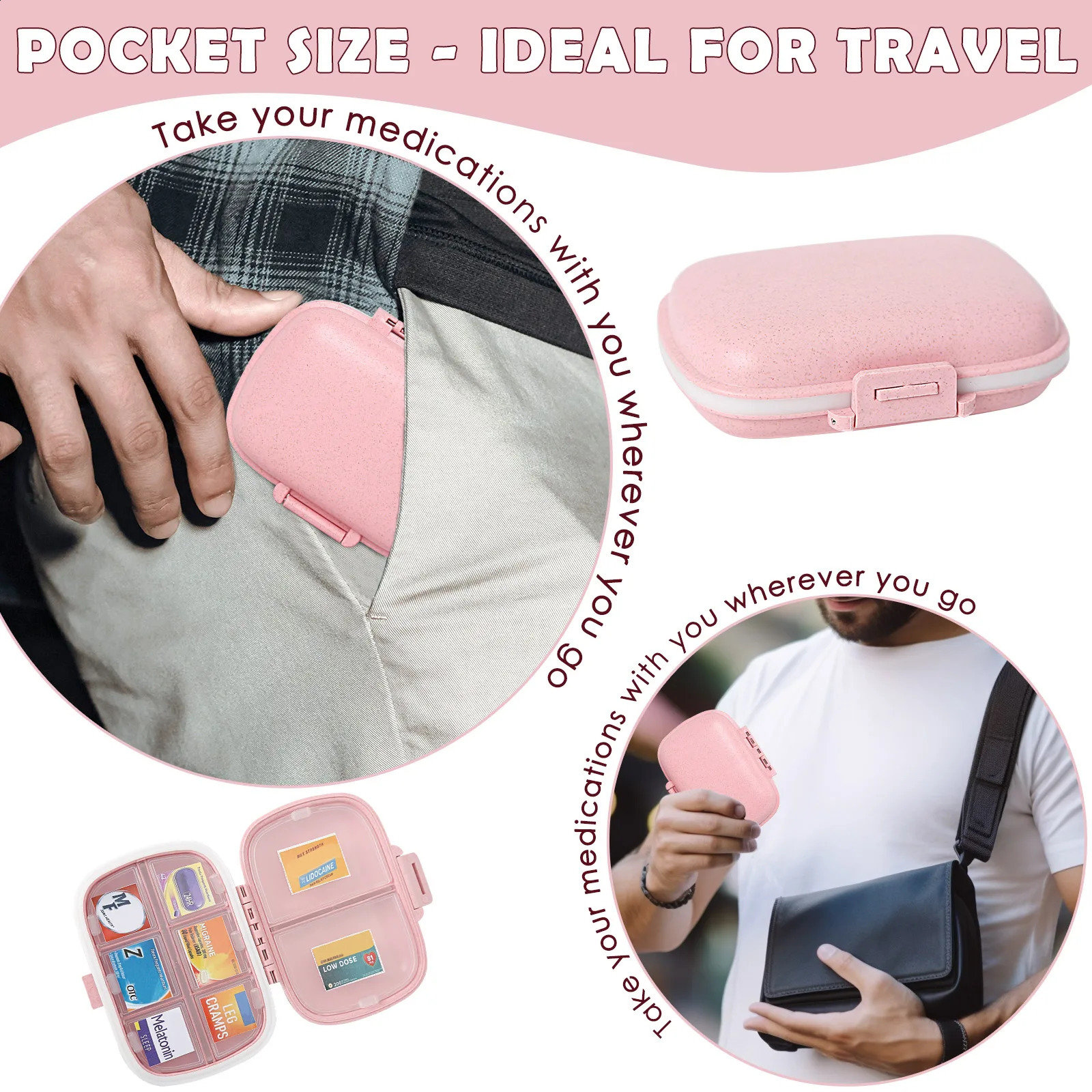 Pill Organizer 8 Compartments Storage Container w/ 175 Labels Medication Moisture Proof Storage Mini Case Travel First Aid Kit R250423