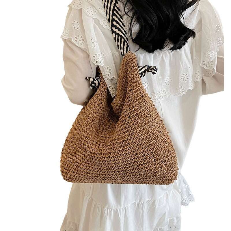 Ins Style Resort Beach Bag Lazy Style Large Capacity Grass For Women S Summer New Beach Vacation Woven Versatile Single Shoulder Armpit Bag KQ