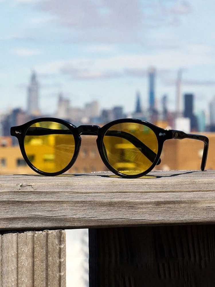 Retro Fashion Mens Sunglasses Womens Retro Small Round Frame Sunglasses Yellow Lens UV400 Goggles Sunshade Glasses Z250422