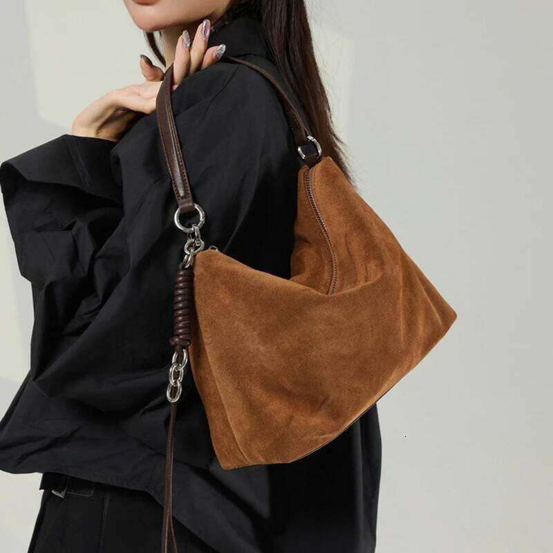 Luxury Bag Designer Burminsa Cowhide Suede Genuine Leather Hobo Shoulder Bags For Women Designer Matte Work Crossbody Ladies Handbags