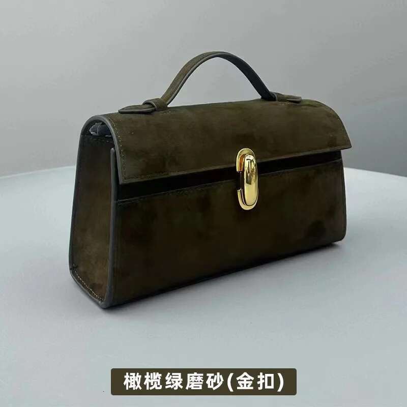 Retro 2025 New Light Women's Suede Frosted Flip Small Square Genuine Leather Handheld Bag Designer's bag Designer's bag