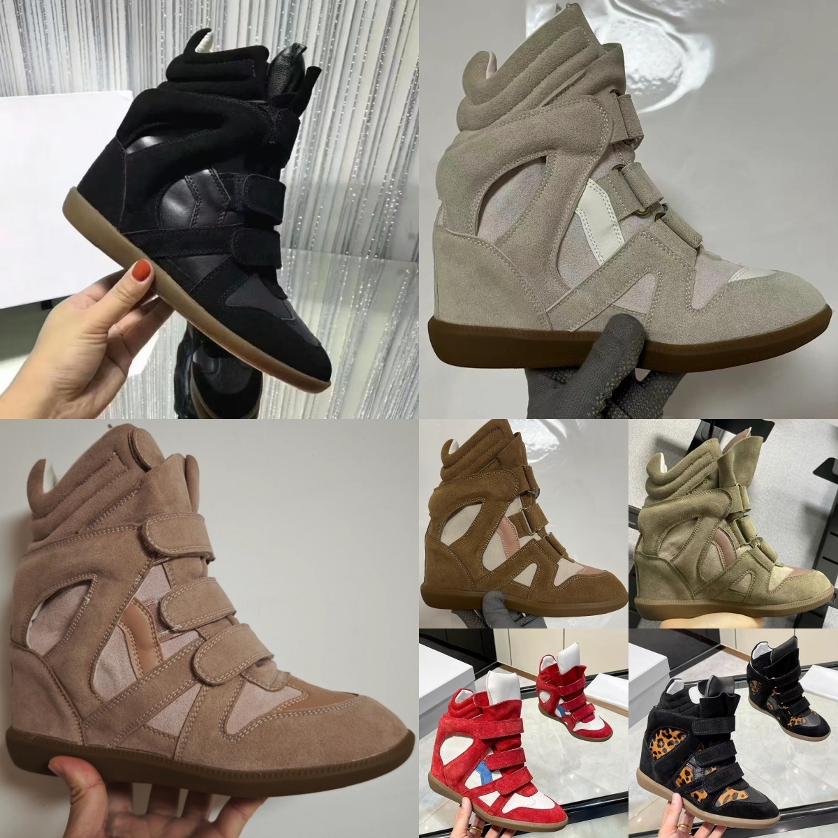 size 35-42 deisgner Brand isabel Hot Sale-Black Genuine Leather winter boots Bekett Leather-Trimmed Suede Wedge Sneakers Fashion Show New Shoes og