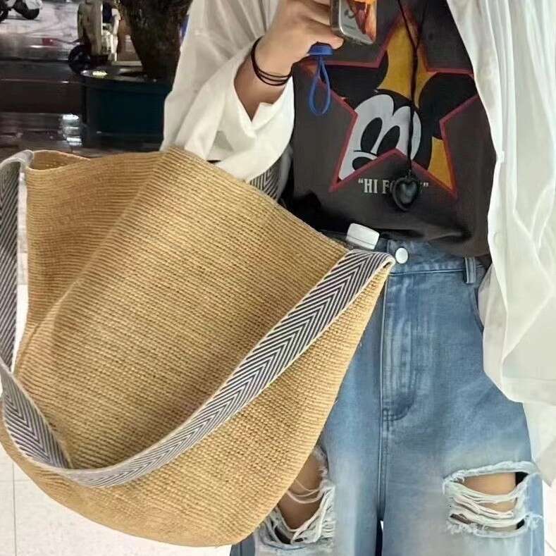 Ins Style Resort Beach Bag Lafite Grass Woven Women S Summer Large Capacity Crossbody Beach Vacation Bucket Tote Bag Handbag Solid Color KQ