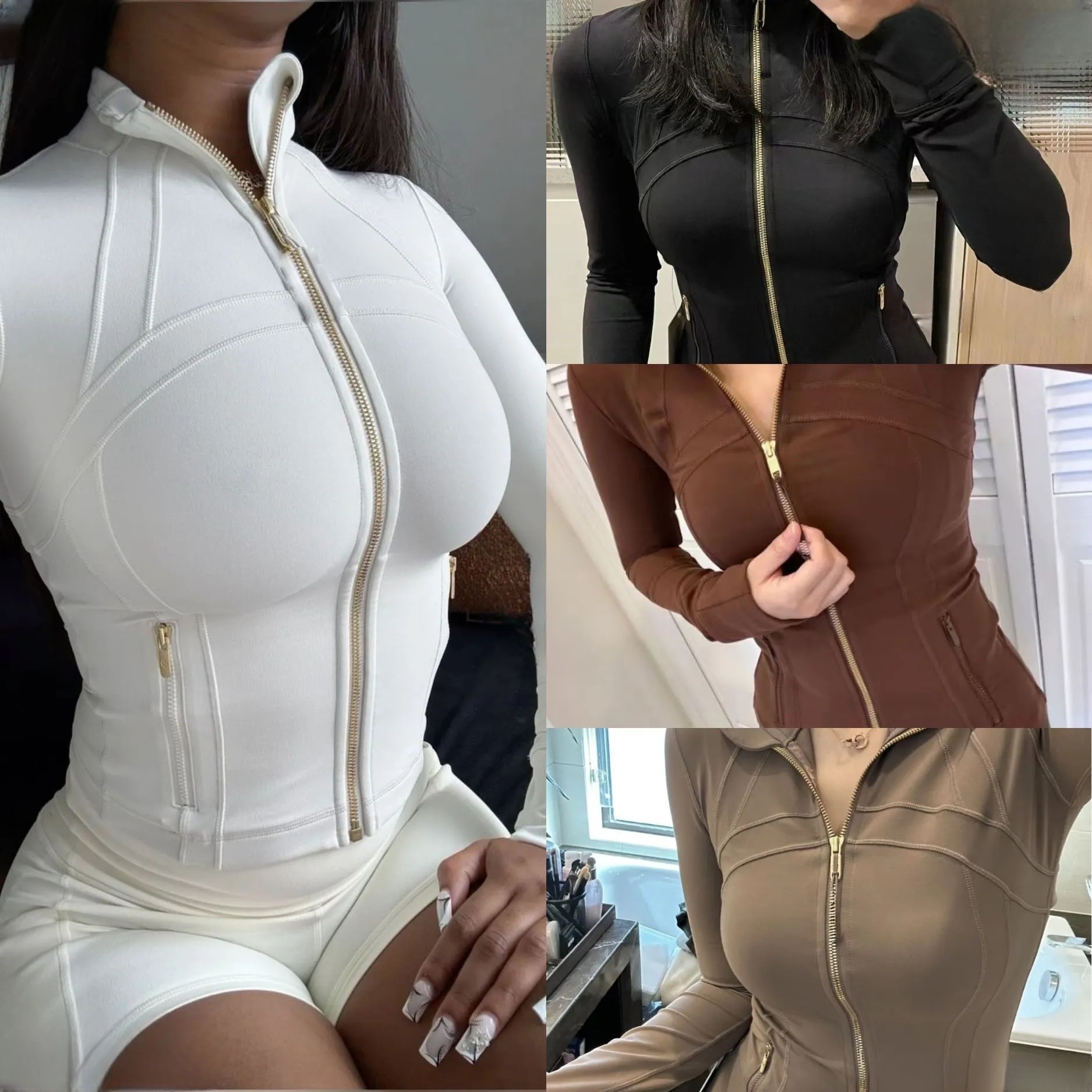 2025 Yoga Gold Zipper Jacket 25'' Pants Women Cropped Jacket Coat Full High quality Jacket Activewear Solid Sportwear lululys lemonlys Jackets sports leggings