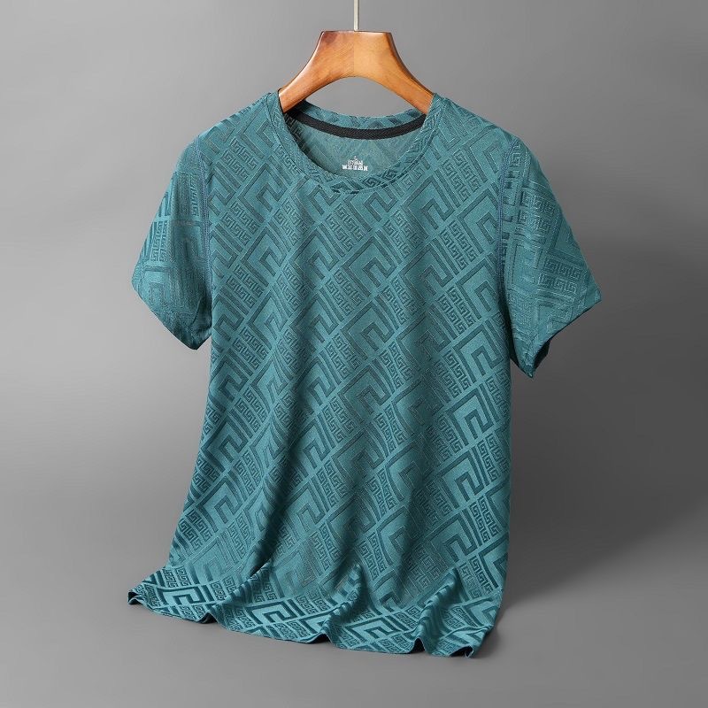 2025 New Short-sleeved Men's Ice Silk T-shirt Summer Trend 3D Jacquard Men's Quick-drying Half-Sleeve Round-neck Casual Top For Men