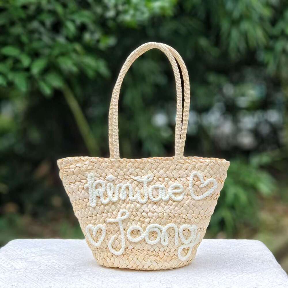Ins Style Resort Beach Bag Nameable Letter New Ins Shoulder Grass Woven With Large Capacity Handheld Vacation Style Beach Bag KQ