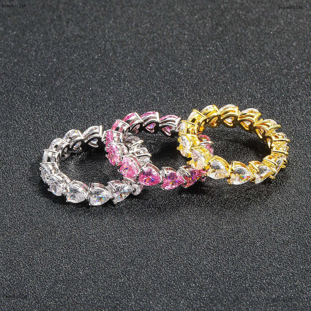 Luxury designer Love Pink Ice out VVS Moissanite Ring for men and women Heart Hip Hop ring with free shipping