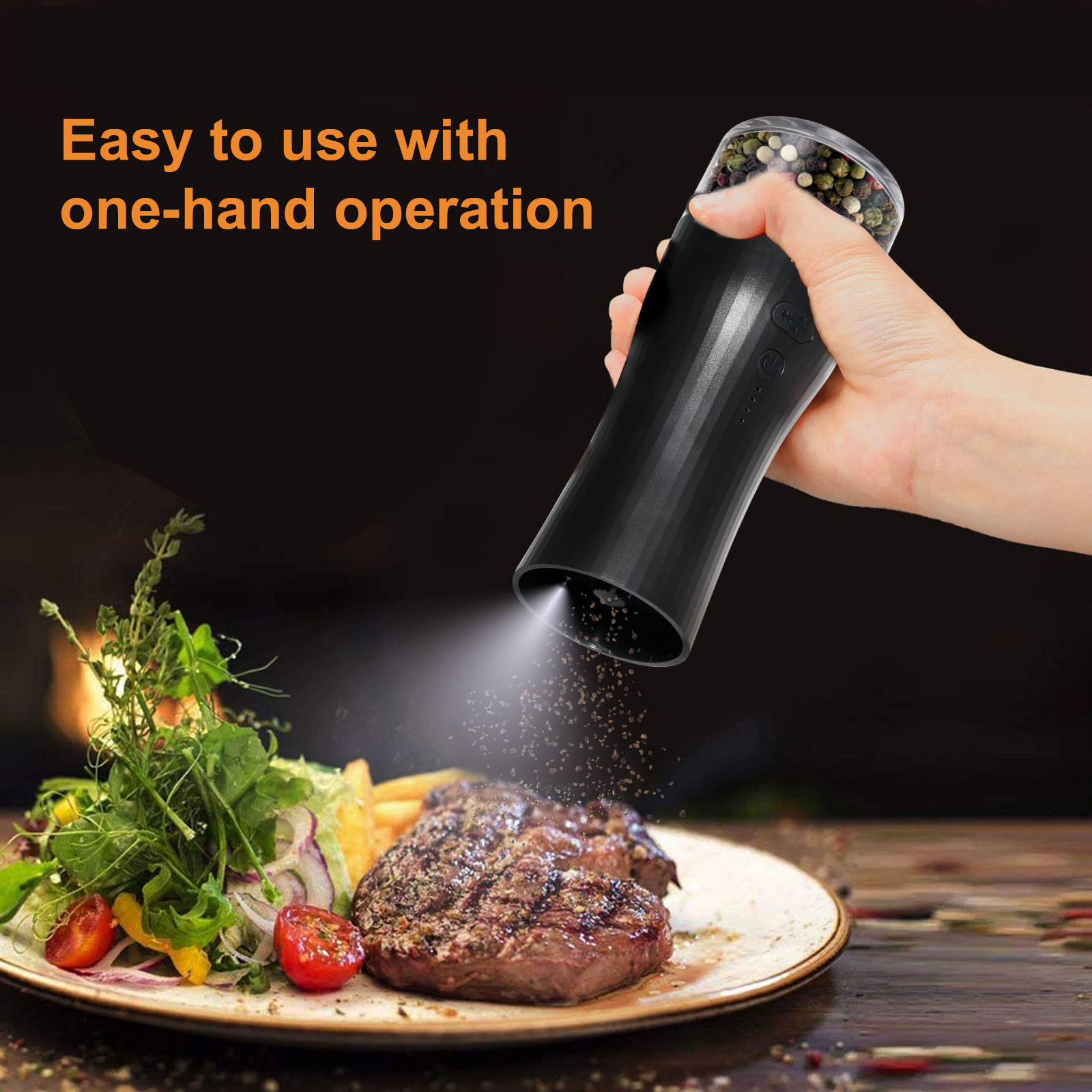 Salt & Pepper Grinder Set (Silver & Black) - Adjustable Ceramic Spice Mill with Humidity-Proof Tech