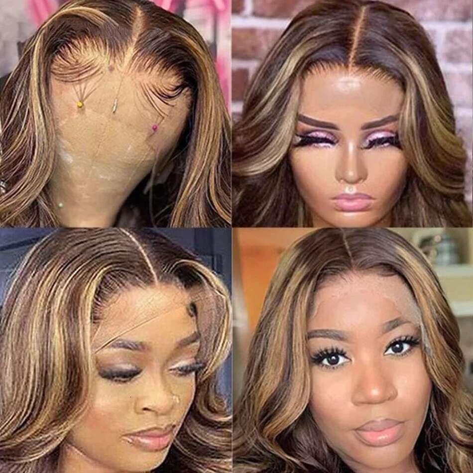 Highlight 13X4 Body Wave Front Brazilian Straight 13X6 Lace Frontal Human Hair Honey Blonde Colored