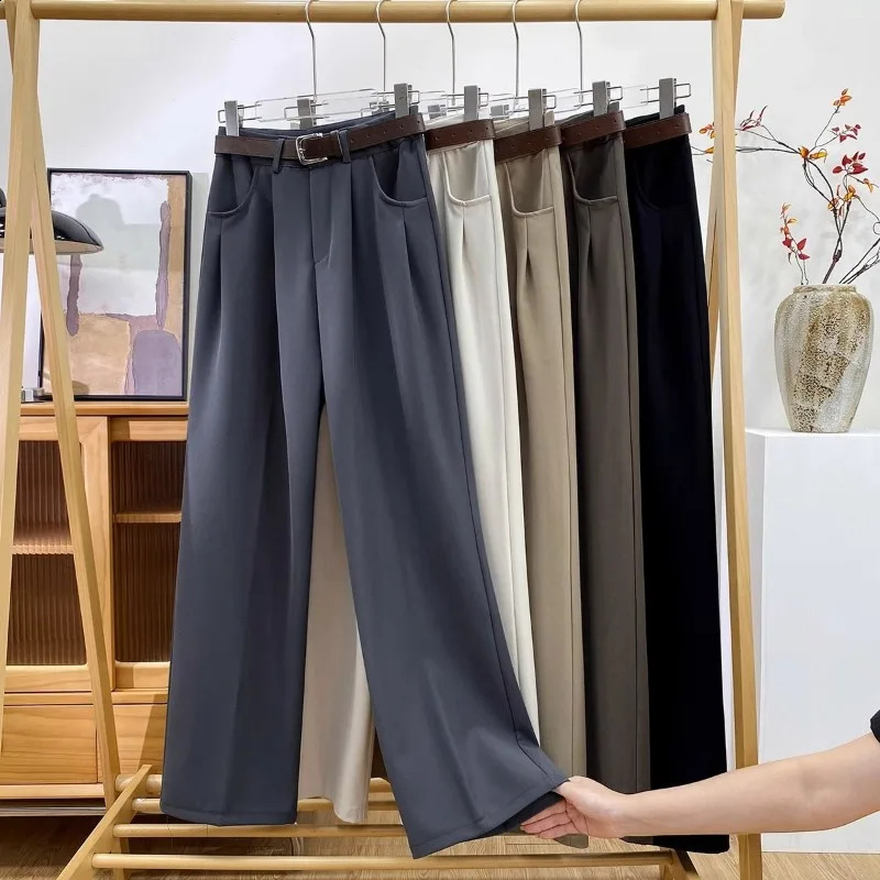 Elegant Womens High Waisted Suits Pants Spring Summer 5 Solid Colors Trousers with Pockets Casual Office Lady Pants 250421
