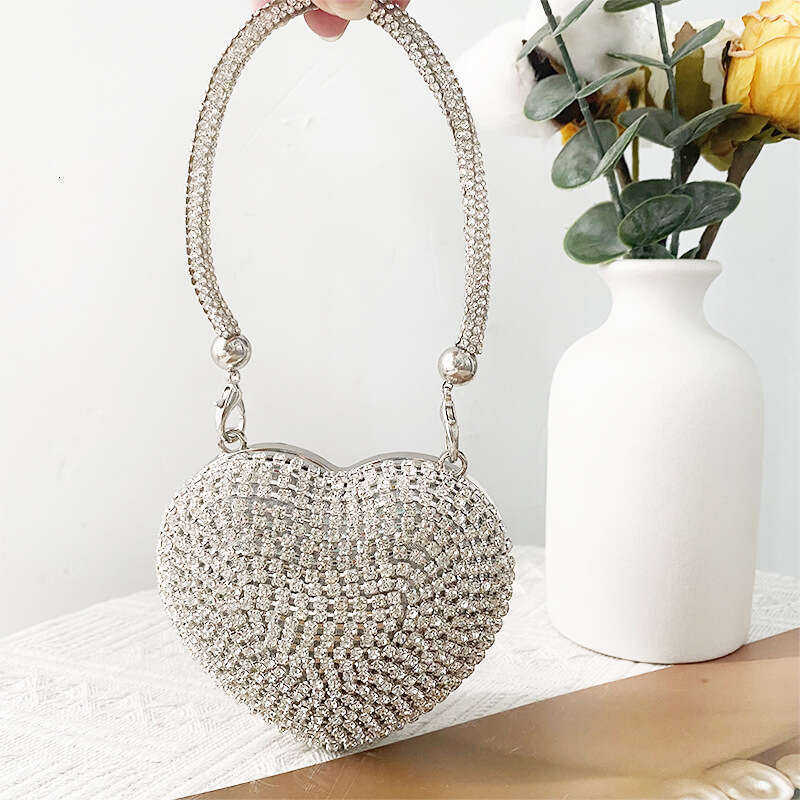 Change Small Chain With Diamond Glass Stone Mini Peach Heart Banquet Bag For Women
