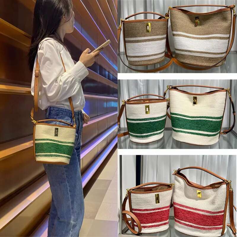 Designer's bag Fashion Panelled Canvas Bucket Bag Designer Women Handbags Leather Shoulder Crossbody Bags With Wide Strap Tote Purses