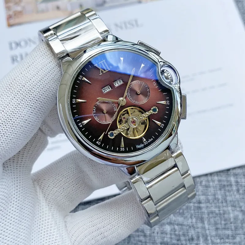 Mens Watches tourbillon Five needles Automatic mechanical Wastch High quality Top Luxury Brand Steel Strap Fashion