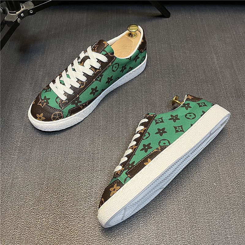 free shipping designer shoes men's trendy monogram print low-top sneakers green casual sports shoes with retro pattern detailing and classic desi