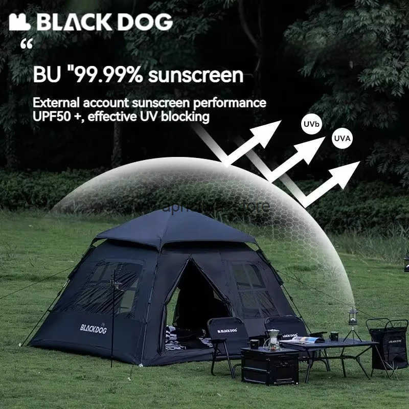 Black Dog Camping Tent 150D Oxford Cloth Thick Rainproof Material Portable Design High Quality Suitable for 3-4 People Q250423