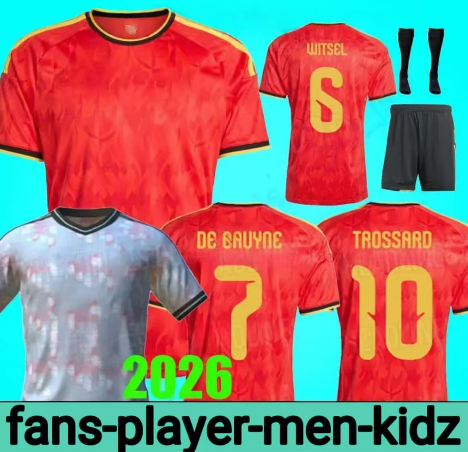 2026 Soccer Jerseys DE BRUYNE LUKAKU TROSSARD 2026 BelgiUM Euro Cup National Team Football Shirt 2026 Men Kids Kit Set Home Away Train TIELEMANS BAKAYOKO CARRASCO