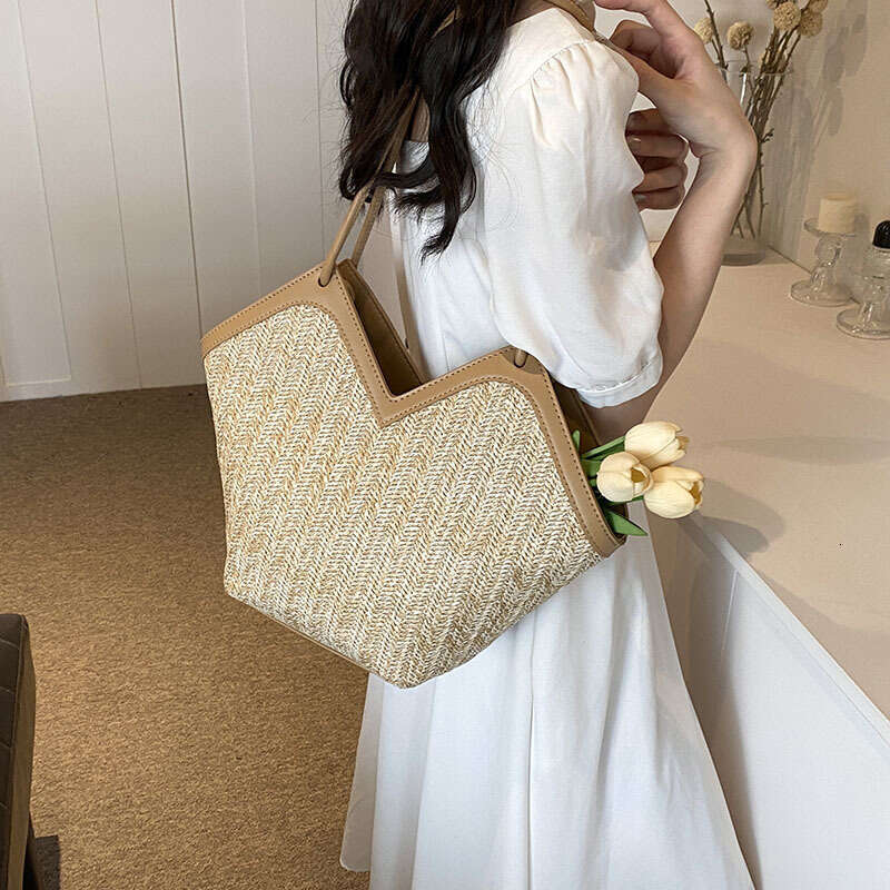 Ins Style Resort Beach Bag Straw For Women Large Capacity New Summer Single Shoulder Commuting Tote Bag Woven Vacation Beach Bag KQ