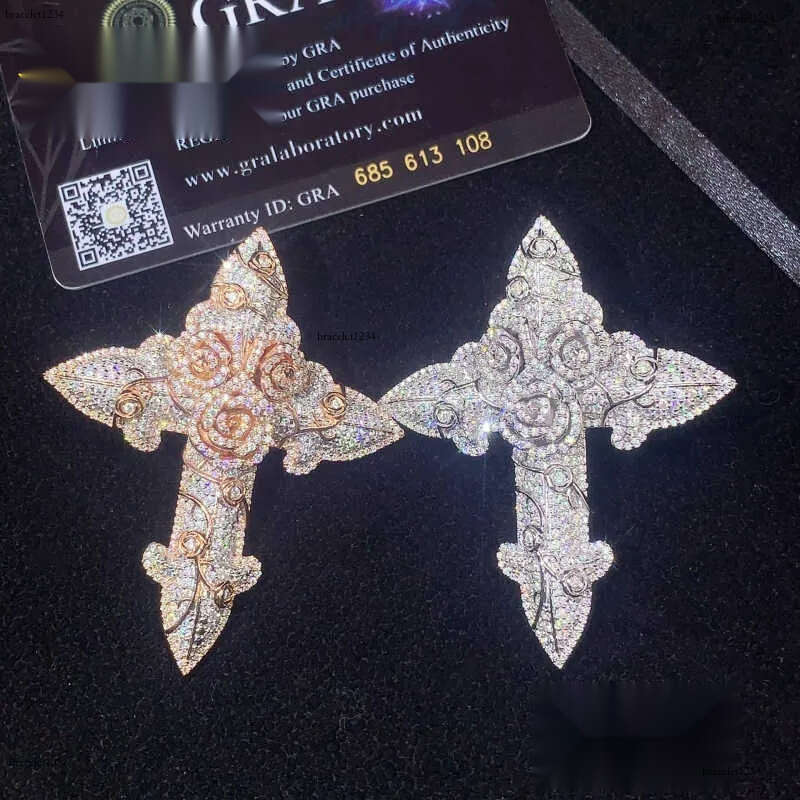 Fine Jewelry Iced Out 3D Sterg Sier Hip Hop VVS Moissanite Cross Pendant Pass Dia Tester
