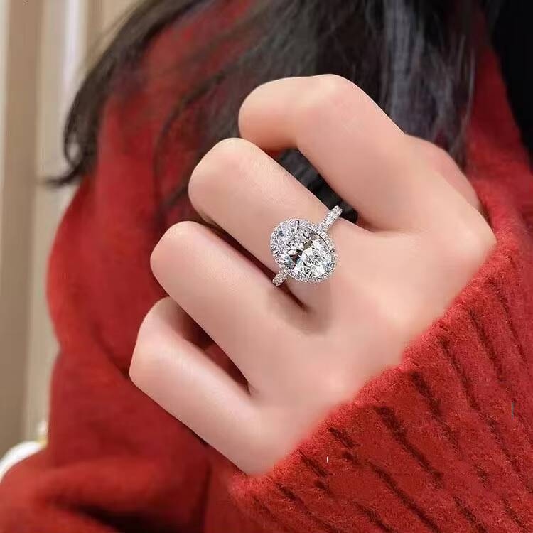 S925 Sterling Silver Luxury GRA Certified 3Carat 5Carat Oval Shape Vvs1 D Color Moissanite Wedding Ring for Women Fine Jewelry