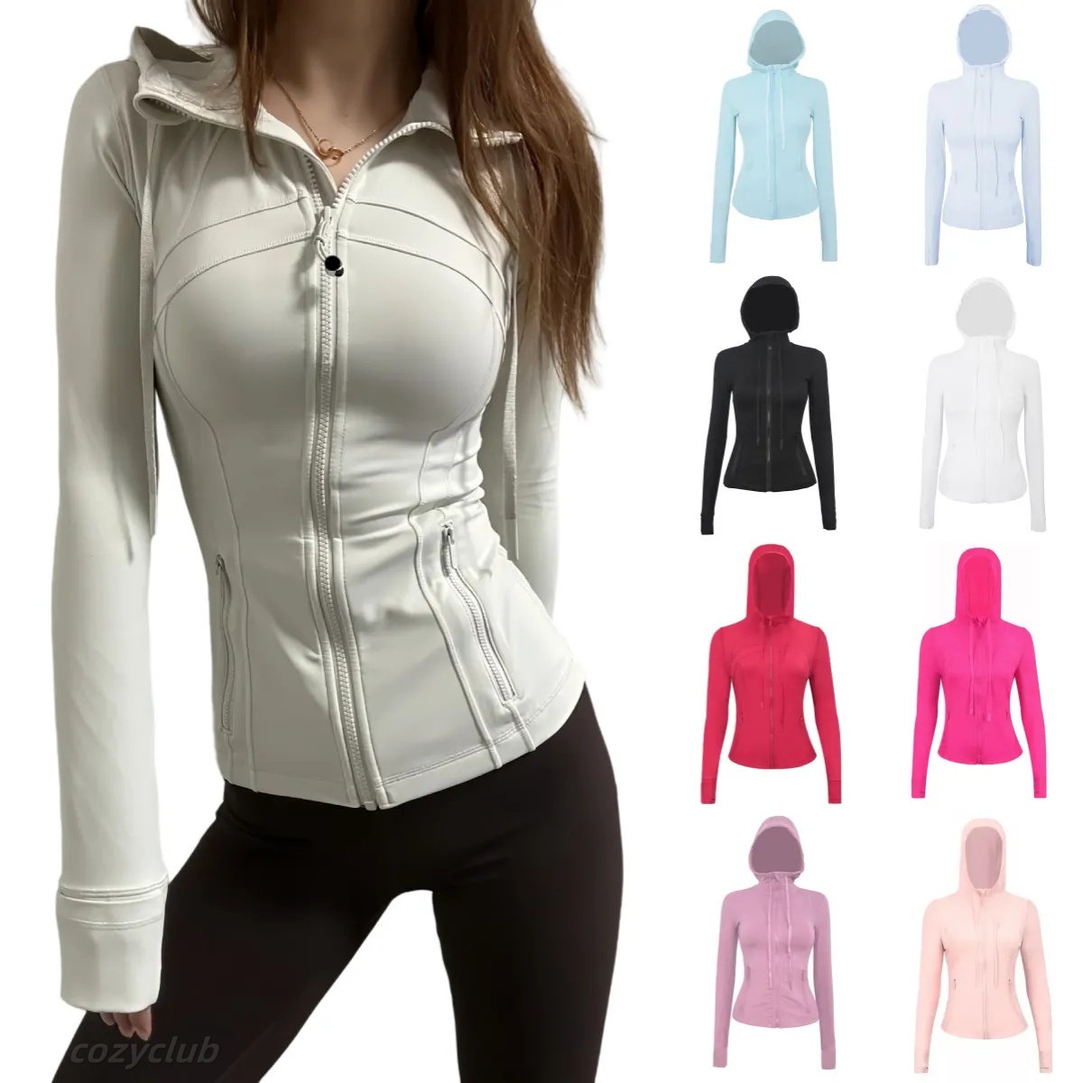2025 Women Yoga Hoodie Womens Workout Sports gym Coat Fiess Jacket Pant Quick Dry Activewear Define Top Solid Zip Up Sweatshirt lululys lemonlys jackets