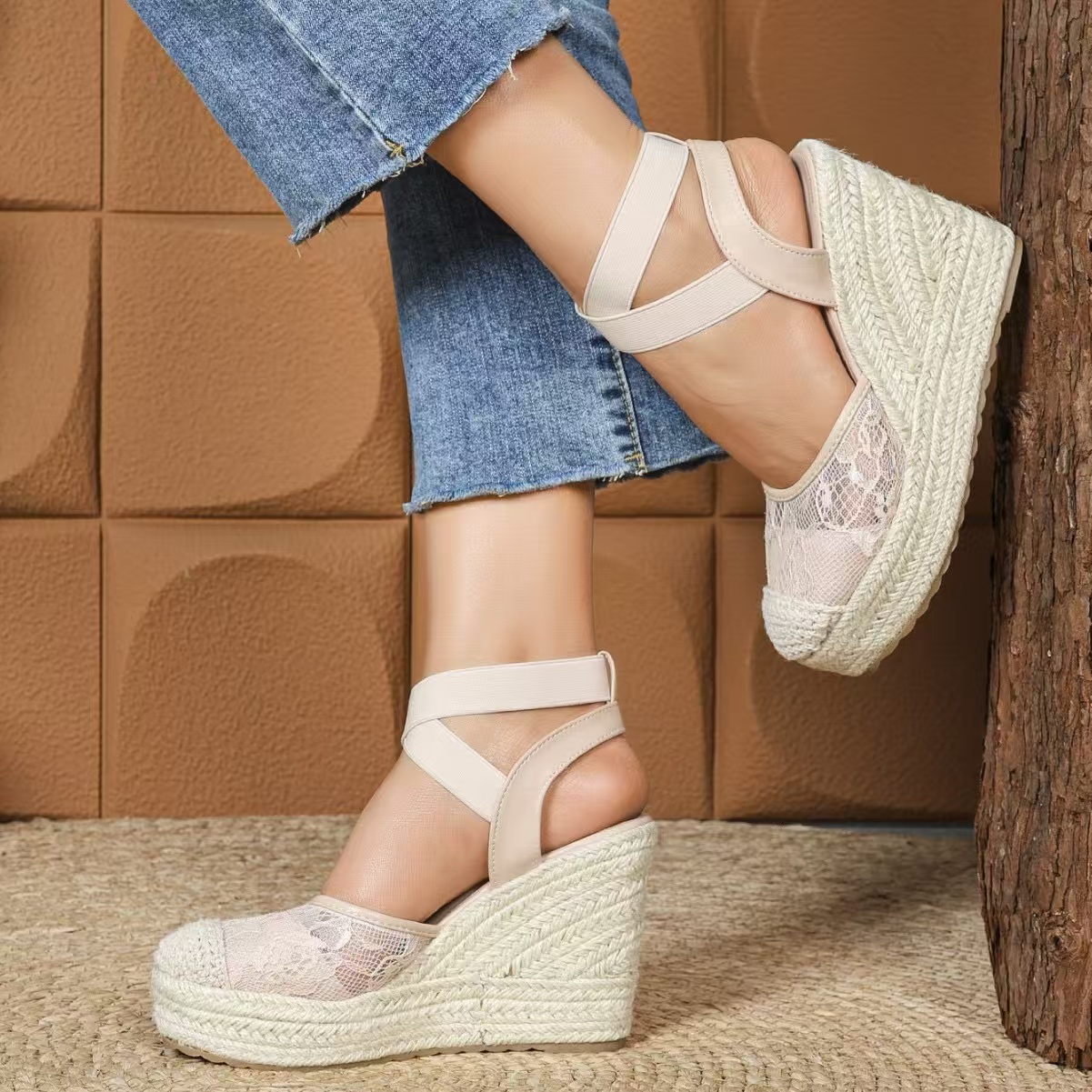 Wedges Women's 2024 Summer New New Fashion Mesh Peep Toe Platform High Heel Sandals Sexy Party Dress Women Sandalias a8ca