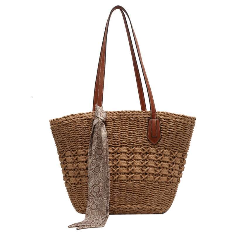 Ins Style Resort Beach Bag Large Capacity Straw Women New Style Trendy Summer Versatile Woven Single Shoulder Tote Bag For Beach Vacation Sand KQ