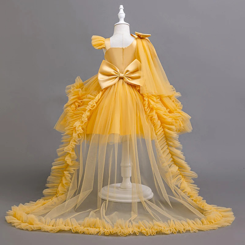 KLFLGD summer girls party dresses flower girl wedding elegant party dress 2-6 year old girl pink tulle tail dress 251119