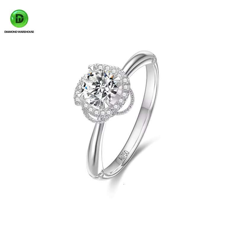 18K White Gold Classic Style Ring with Lab Grown Diamond Wedding Sample CVD HPHT Womens Party Jewelry Rhodium Plated
