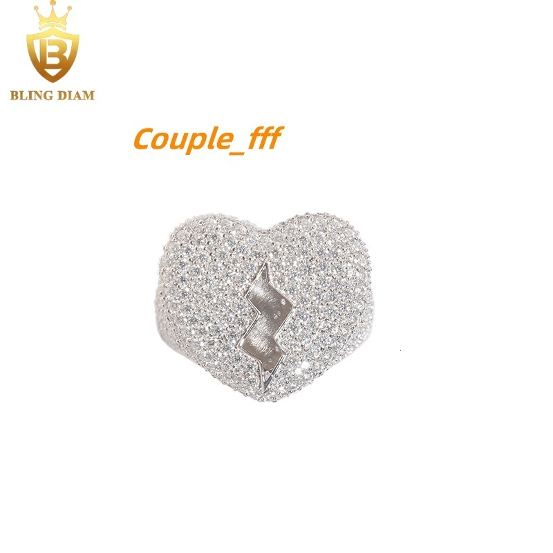 Hip Hop Jewelry Ring 925 Silver Gold Plated VVS Moissanite Fully Diamond Ice Out Mens Broken Heart Rings