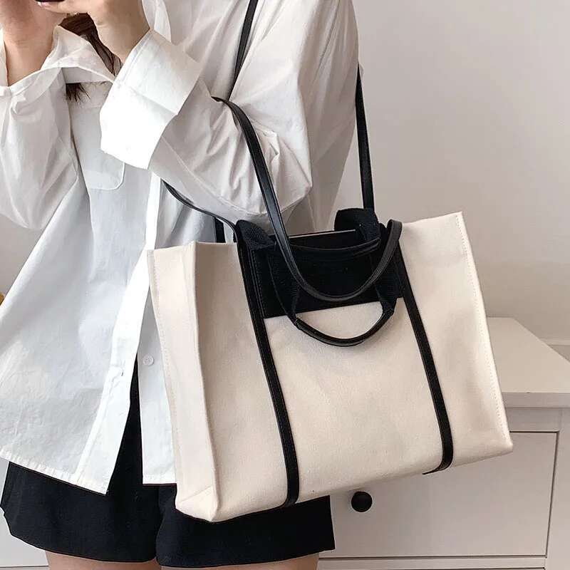 Large Canvas For Women Handbags Commuting big Tote Bag ladies Portable Business Briefcase female Shoulder Bags bolsas black
