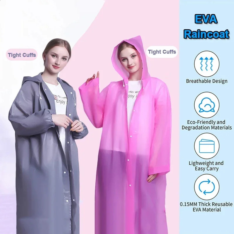 Adult raincoat Hooded long raincoat reusable poncho Outdoor raincoat men and women translucent waterproof poncho 250421