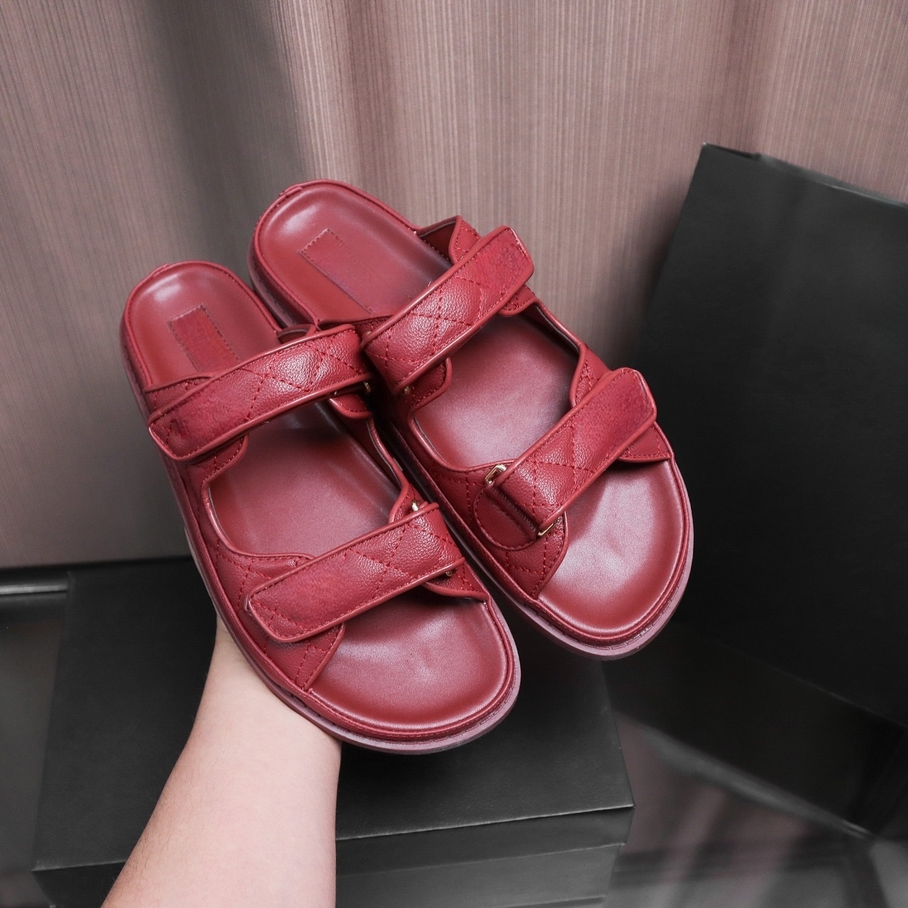 women leather flat buckle strap open toe sandals summer beach sliders slides shoes