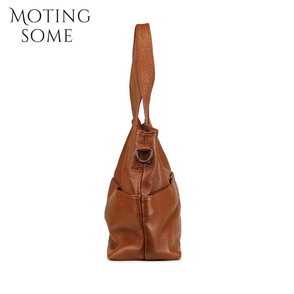 Motingsome Full Grain Cowhide Women Handbag Designer Bags Shoulder Multi-Pocket Roomy Casual Tote Holiday Travel Bag 2024
