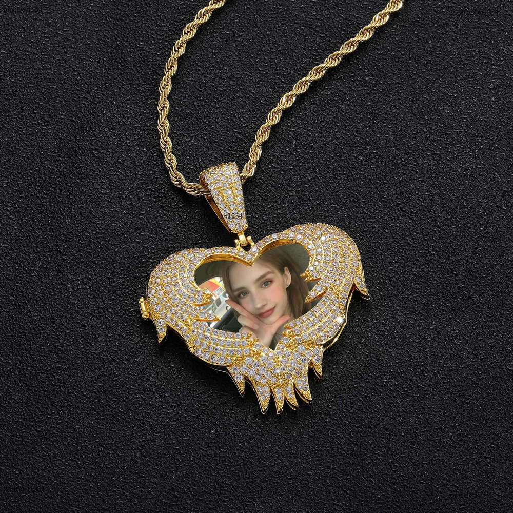 Luxury designer Flip Heart Photo Pendant Gold silvered Ice out VVS Moissanstone Hip Hop Men Women's Frame Necklace with FREE shipping