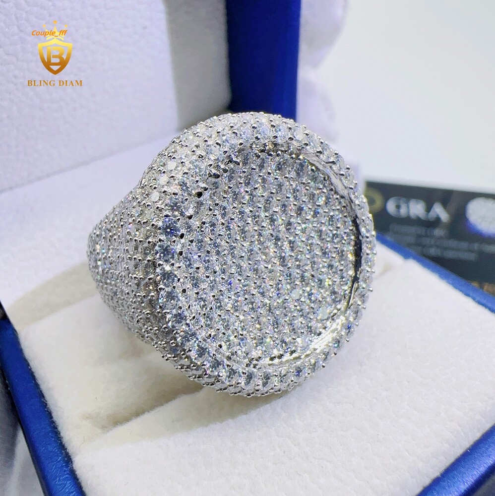Fashion VVS Moissanite Custom Hip Hop BIG Round Ring 925 Sterling Sliver Moissanite Rings