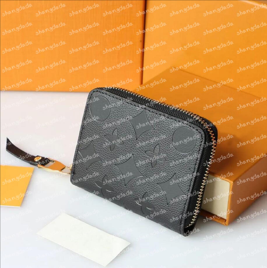 Top New Fashion Enbossed Black women clutch lady ladies short wallet pu leather single zipper wallets classical corn purse card holder 60067 purse wallet With box