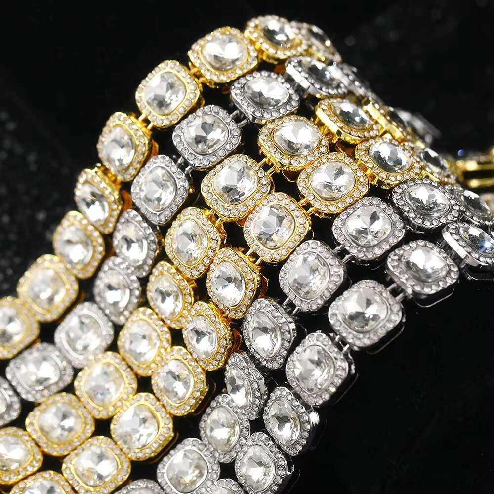 Hip Hop Jewelry Set Iced Out Full Diamond Jumbo Square Cube Suger Sparkling Tennis Link Chains Necklace Bracelet for Women Men