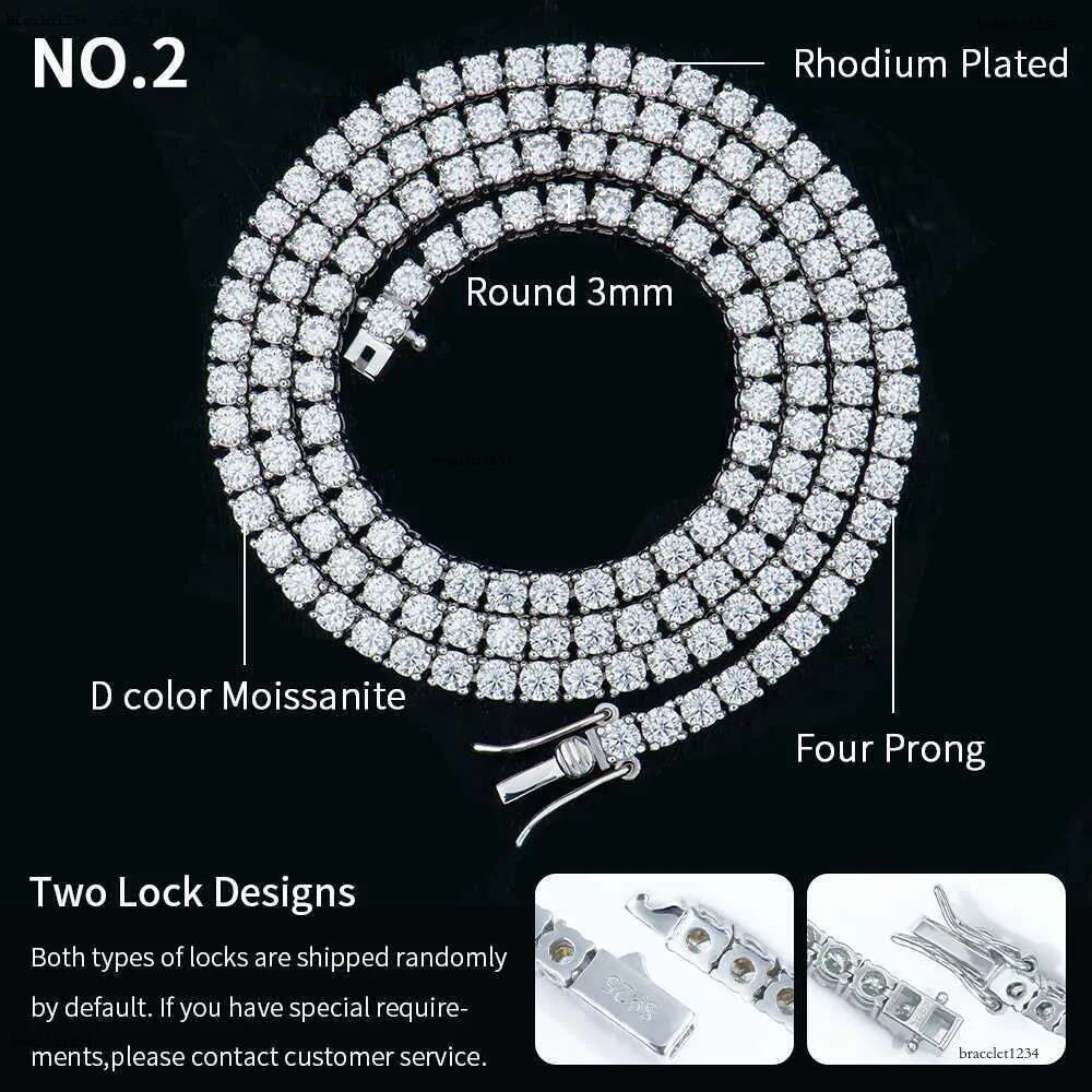 Custom gra jewelry 3MM 4MM 5MM sterg sier vvs tennis ice out lab grown dia mossanite moissanite necklace chain for women men