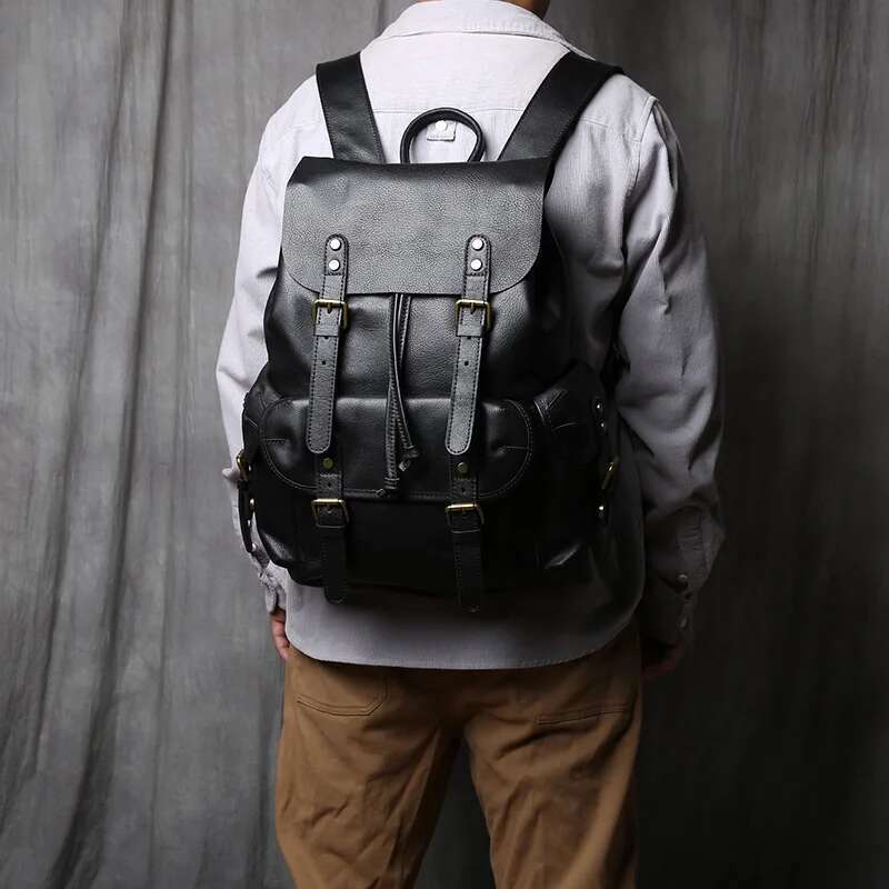 NZPJ Genuine Leather Casual Men's Natural Cowhide Book Laptop Computer Bag Large Capacity Backpack