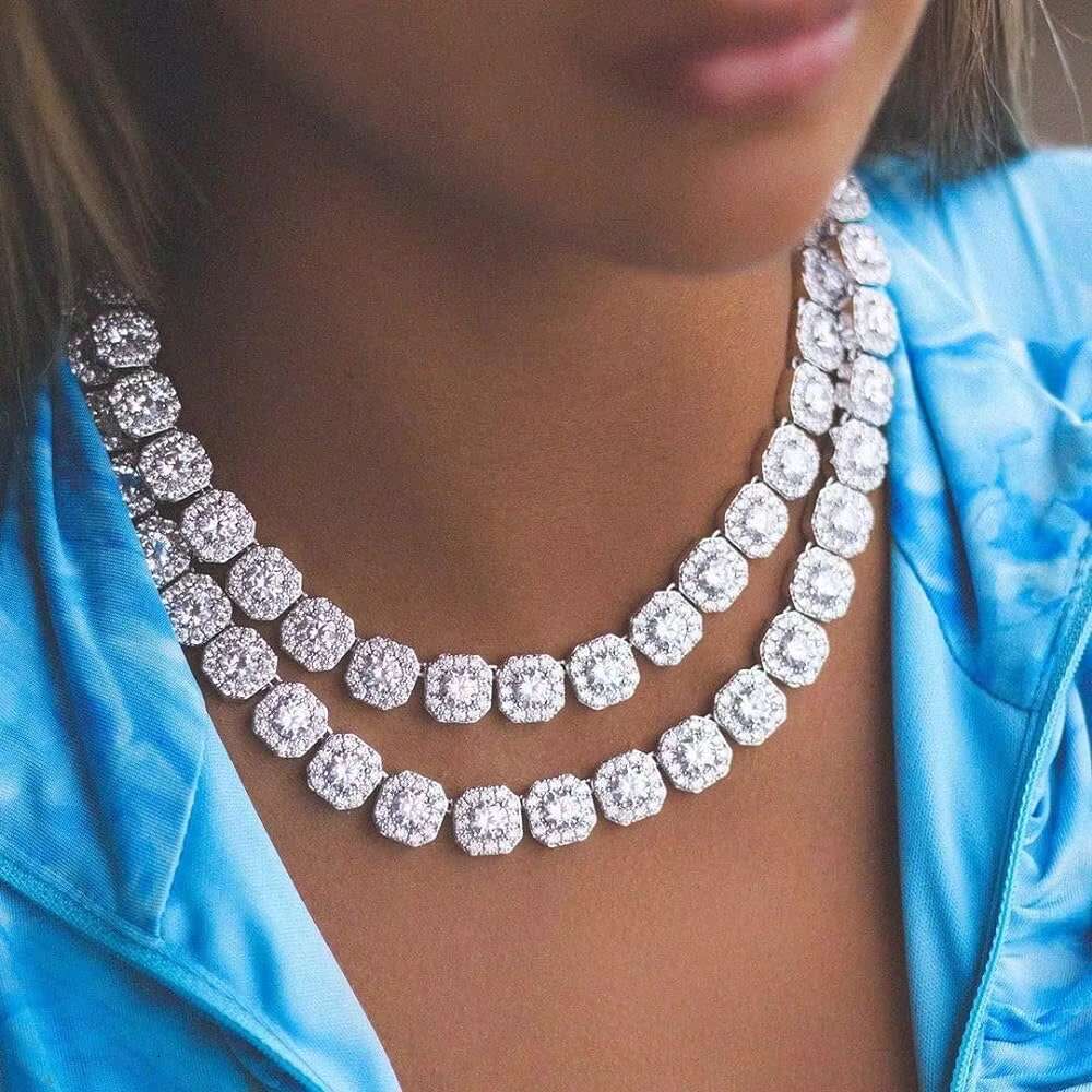 Hip Hop Jewelry Set Iced Out Full Diamond Jumbo Square Cube Suger Sparkling Tennis Link Chains Necklace Bracelet for Women Men
