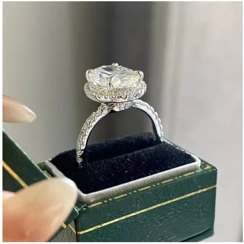 S925 Sterling Silver Luxury GRA Certified 3Carat 5Carat Oval Shape Vvs1 D Color Moissanite Wedding Ring for Women Fine Jewelry